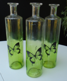 FLES GLAS MET VLINDER GROENE LOOK 2 stuks 29 x 7 cm