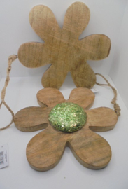HOUTEN BLOEM MET GLAS GLITTERS 22 CM IN GROEN