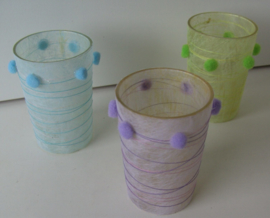 WAXINELICHTJE GLAS BLAUW, GROEN, PAARS 6 STUKS