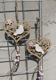 HOUT DECO HANGER NR 65-66 met PORSELEINEN VOGELS GROOT BREED