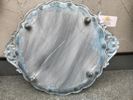 VOGELBADJE – VOEDERSCHAAL MET VOGELTJE BLAUW METAAL 37x29x5 cm