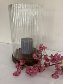 WINDLICHT LUXE XXL RIVERDALE LIZE 40 CM HOOG Geribbeld glas & Hout