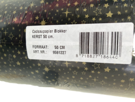 INPAKPAPIER CADEAUPAPIER ROL 50 CM MET OPDRUK ZWART GOUD