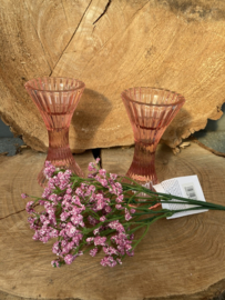 KANDELAAR RIBBEL ROZE GLAS DINER- WAXINELICHT 2 DLG