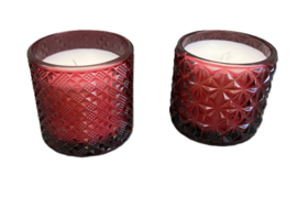 KANDELAAR GLAS ROOD INCL. KAARS 7cm SET B