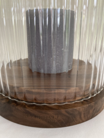 WINDLICHT LUXE XXL RIVERDALE LIZE 40 CM HOOG Geribbeld glas & Hout