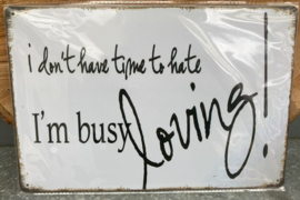 METAL SIGN I DON’T HAVE TIME TO HATE I’M BUSY LOVING!