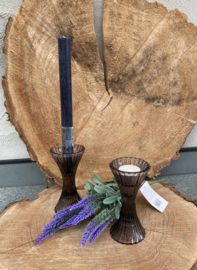 KANDELAAR RIBBEL SMOKEY GLAS DINER- WAXINELICHT 2 DLG