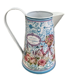 FLOWERPOT BROCANTE SCHENKKAN DECORATIE MET PRINT BLOEMEN EN FIETS 18 cm