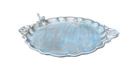 VOGELBADJE – VOEDERSCHAAL MET VOGELTJE BLAUW METAAL 37x29x5 cm