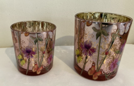 WAXINELICHT GOUD, BLOEMEN EN VLINDERS 2 DLG