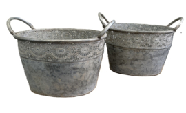 METALEN PLANTENBAKKEN FLOWER DESIGN OVAAL OLD LOOK MAAT M