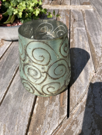 WINDLICHT GROOT GLAS MET RIJKE DECORATIE 16 CM