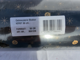 INPAKPAPIER CADEAUPAPIER SUPER ROL 50 CM KERST OPDRUK B ZWART GOUD