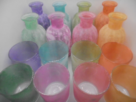 GLAZEN FLES en THEELICHT PASTEL TINTEN SET  TURKOOIS