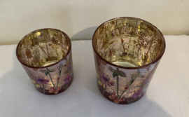 WAXINELICHT GOUD, BLOEMEN EN VLINDERS 2 DLG