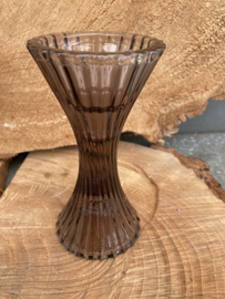 KANDELAAR RIBBEL SMOKEY GLAS DINER- WAXINELICHT 2 DLG