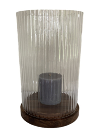 WINDLICHT LUXE XXL RIVERDALE LIZE 40 CM HOOG Geribbeld glas & Hout