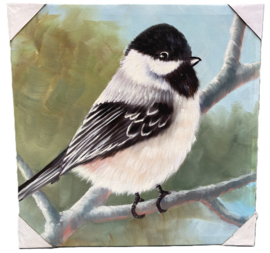 SCHILDERIJ VOGEL WIT-ZWART 50x50 cm