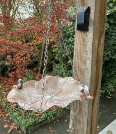 VOGELVOEDERBAK - VOGELBADJE MET 2 VOGELTJES HANGENDE METAAL