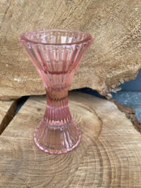 KANDELAAR RIBBEL ROZE GLAS DINER- WAXINELICHT 2 DLG