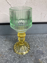 Glazen Lamplichtjes op Voet – 18 cm – groen gele voet