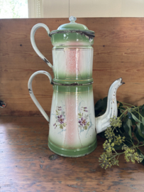 Gebloemde koffiepot groen/roze
