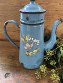 Blauw emaille bloemen koffiepot
