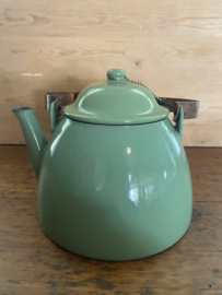 (Verkocht)Gietijzeren groene ketel