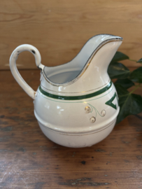 Bol emaille wit met groen kannetje