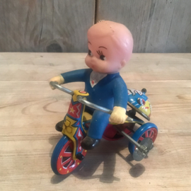 (Verkocht)Blikken fietsje met mannetje