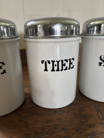 Koffie thee suiker bussen wit met zwarte letters