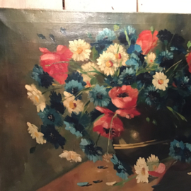 Groot bloemen schilderij op doek