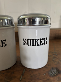 Koffie thee suiker bussen wit met zwarte letters