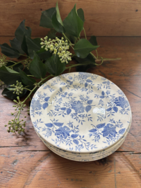 (Verkocht)6 platte blauwe bloem borden