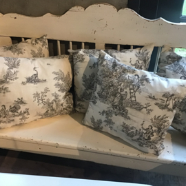Zwarte toile de jouy kussens