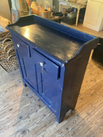 Mooi oud blauw kastje met twee bovenlades