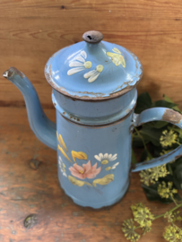 Blauw emaille bloemen koffiepot
