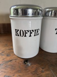 Koffie thee suiker bussen wit met zwarte letters