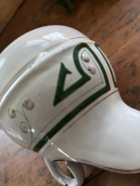 Bol emaille wit met groen kannetje