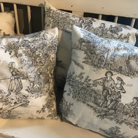 Zwarte toile de jouy kussens