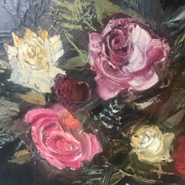 (Verkocht)Groot robuust bloemen schilderij