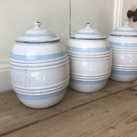 Set drie potten blauwe streep