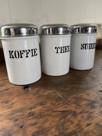 Koffie thee suiker bussen wit met zwarte letters