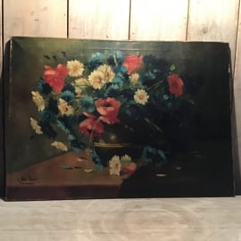 Groot bloemen schilderij op doek