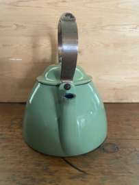 (Verkocht)Gietijzeren groene ketel