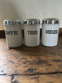 Koffie thee suiker bussen wit met zwarte letters