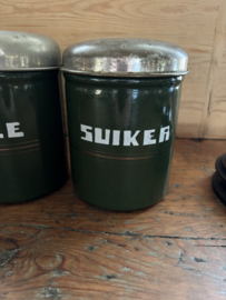 Donkergroene Koffie, Thee, Suiker bussen