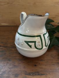 Bol emaille wit met groen kannetje