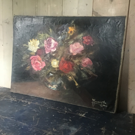 (Verkocht)Groot robuust bloemen schilderij